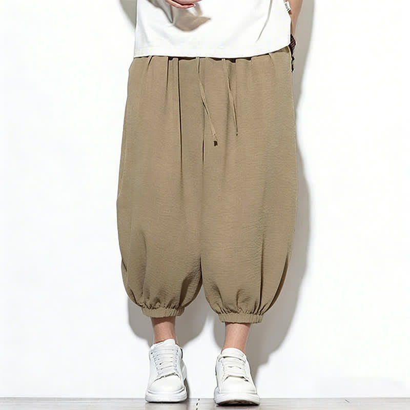 Buddha Stones Pantalones capri harem para hombre, de color liso, con cordón elástico, ideales para primavera. - image 29