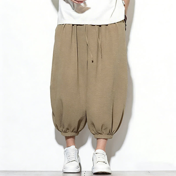 Buddha Stones Pantalones capri harem para hombre, de color liso, con cordón elástico, ideales para primavera. - image 29