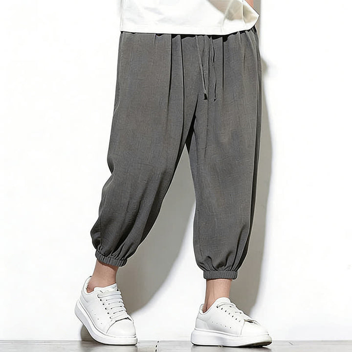 Buddha Stones Pantalones capri harem para hombre, de color liso, con cordón elástico, ideales para primavera. - image 15
