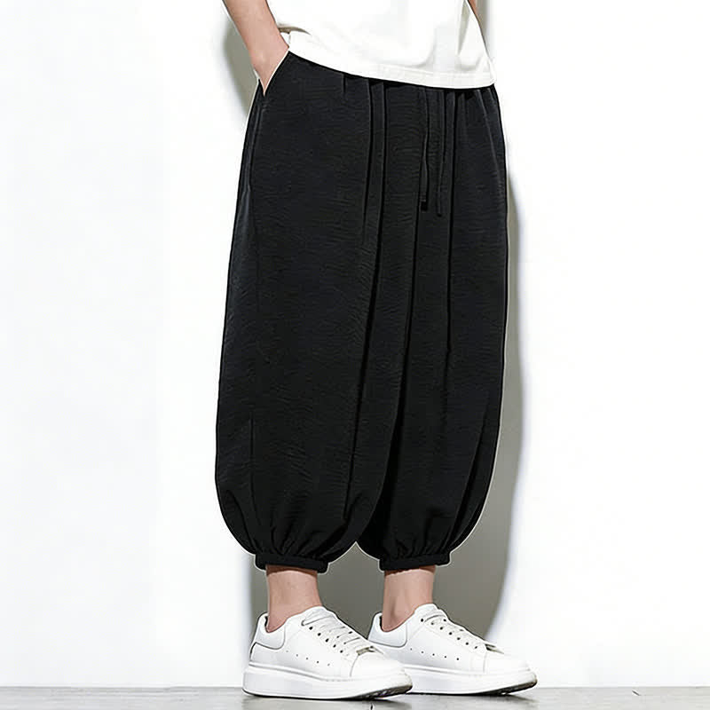 Buddha Stones Pantalones capri harem para hombre, de color liso, con cordón elástico, ideales para primavera. - image 27