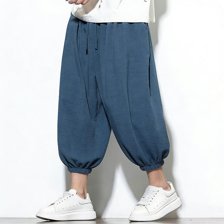 Buddha Stones Pantalones capri harem para hombre, de color liso, con cordón elástico, ideales para primavera. - image 41