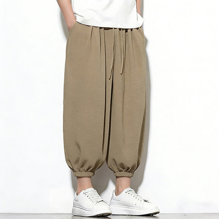 Buddha Stones Pantalones capri harem para hombre, de color liso, con cordón elástico, ideales para primavera. - image 36