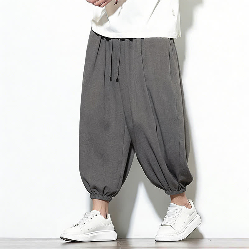 Buddha Stones Pantalones capri harem para hombre, de color liso, con cordón elástico, ideales para primavera. - image 13