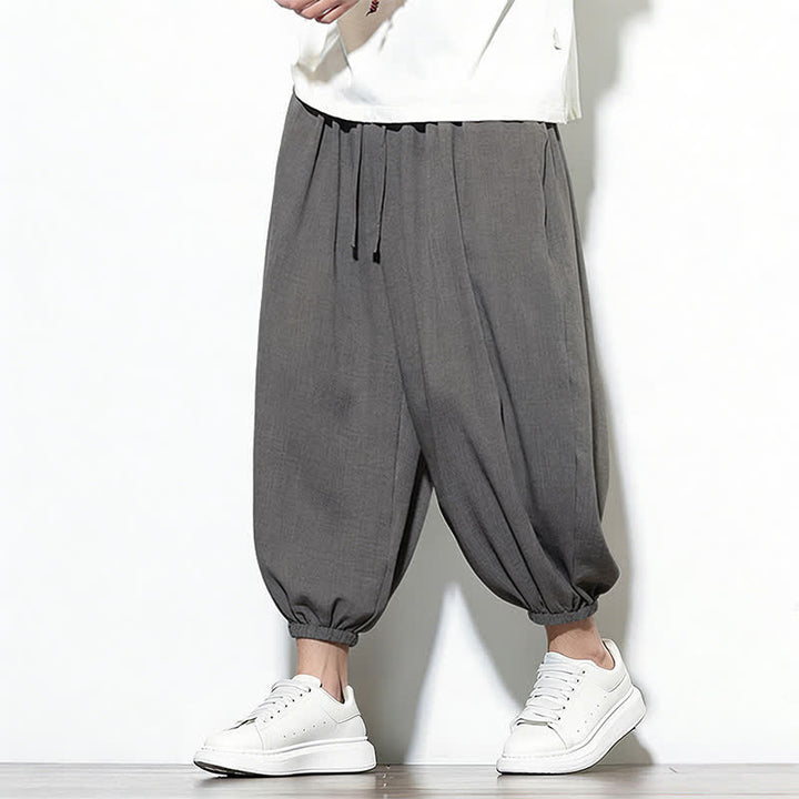 Buddha Stones Pantalones capri harem para hombre, de color liso, con cordón elástico, ideales para primavera. - image 13
