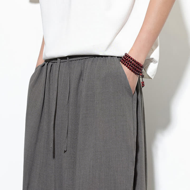 Buddha Stones Pantalones capri harem para hombre, de color liso, con cordón elástico, ideales para primavera. - image 19
