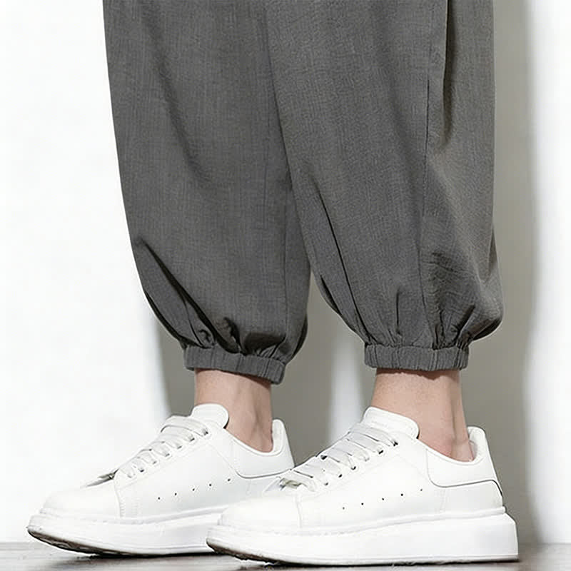 Buddha Stones Pantalones capri harem para hombre, de color liso, con cordón elástico, ideales para primavera. - image 20