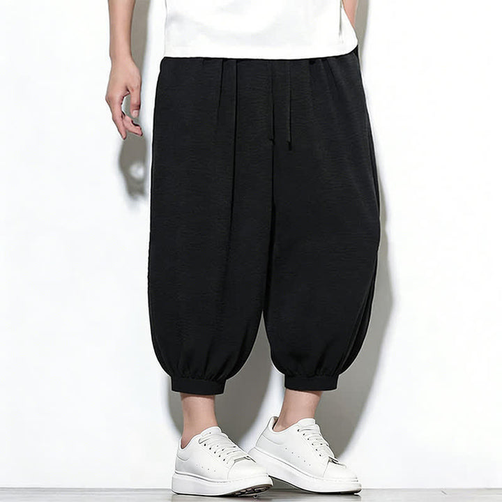 Buddha Stones Pantalones capri harem para hombre, de color liso, con cordón elástico, ideales para primavera. - image 23