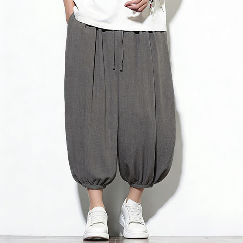Buddha Stones Pantalones capri harem para hombre, de color liso, con cordón elástico, ideales para primavera. - image 12