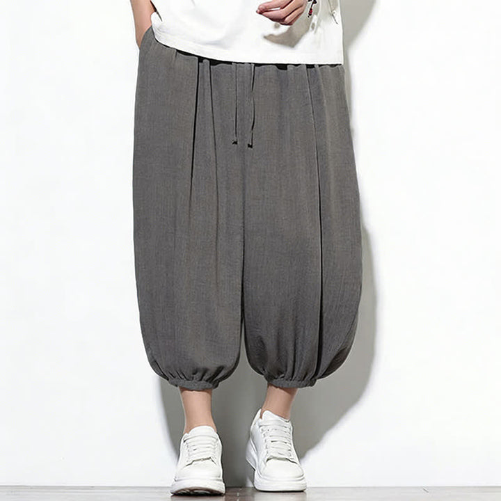 Buddha Stones Pantalones capri harem para hombre, de color liso, con cordón elástico, ideales para primavera. - image 12