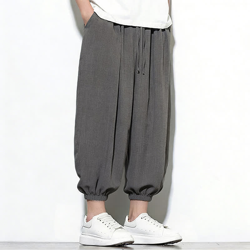Buddha Stones Pantalones capri harem para hombre, de color liso, con cordón elástico, ideales para primavera. - image 16