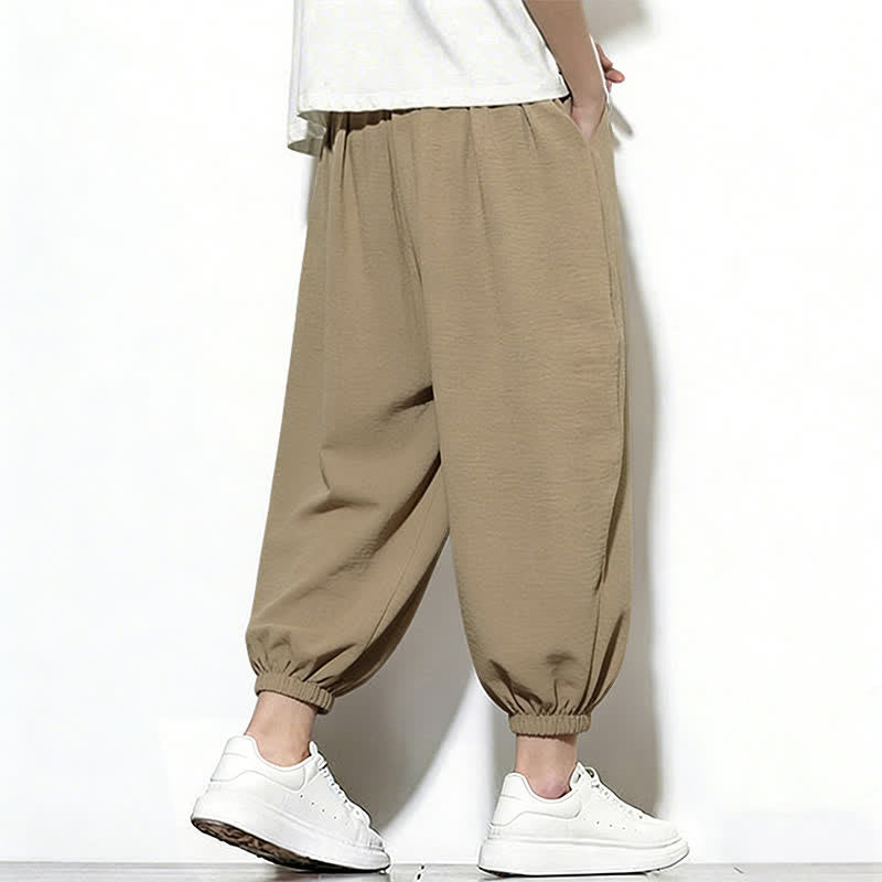 Buddha Stones Pantalones capri harem para hombre, de color liso, con cordón elástico, ideales para primavera. - image 31