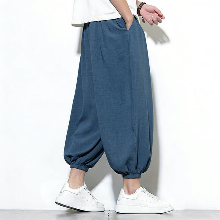 Buddha Stones Pantalones capri harem para hombre, de color liso, con cordón elástico, ideales para primavera. - image 38