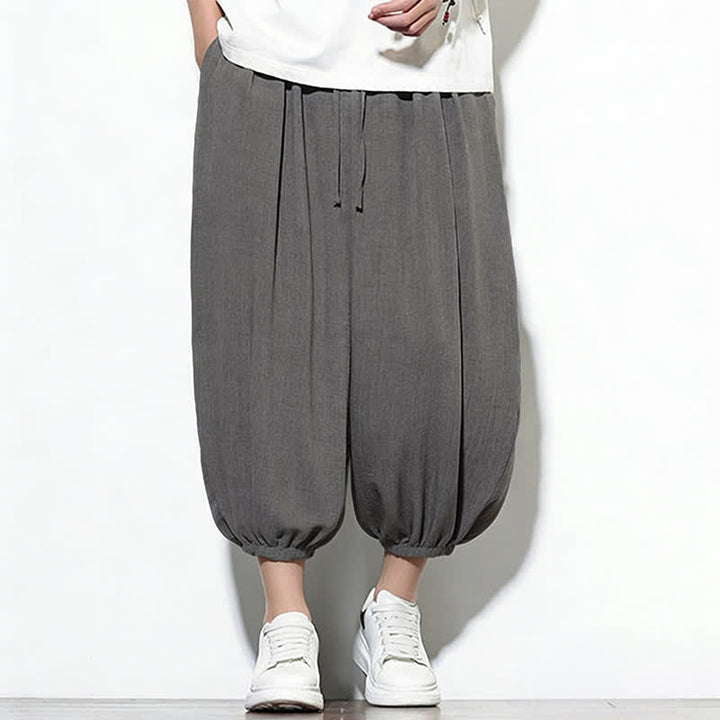 Buddha Stones Pantalones capri harem para hombre, de color liso, con cordón elástico, ideales para primavera. - image 11