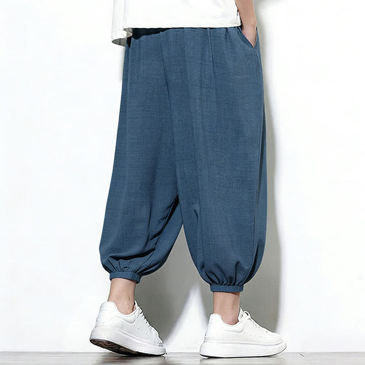 Buddha Stones Pantalones capri harem para hombre, de color liso, con cordón elástico, ideales para primavera. - image 42