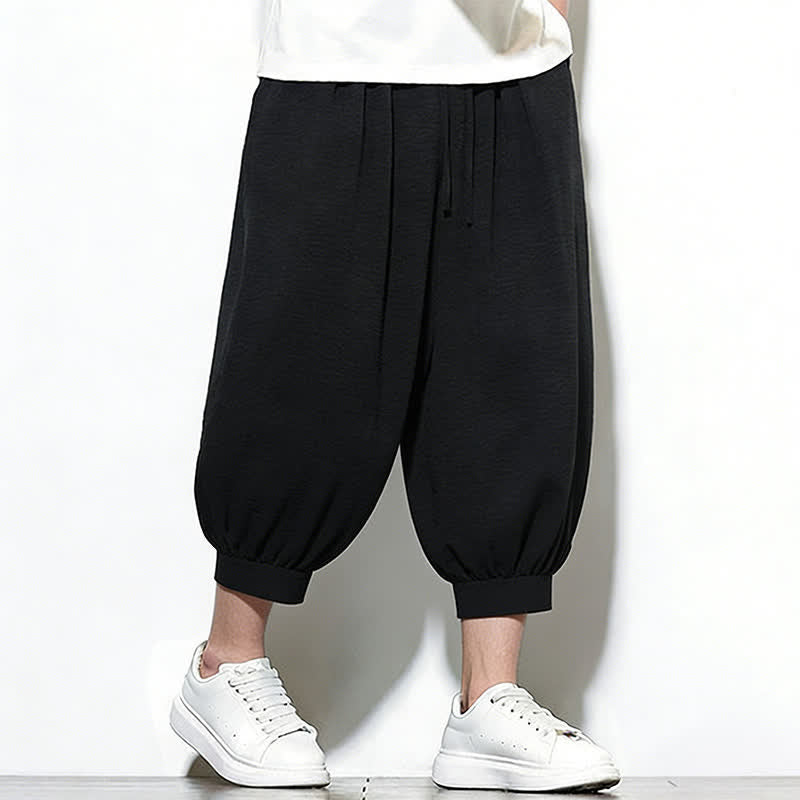 Buddha Stones Pantalones capri harem para hombre, de color liso, con cordón elástico, ideales para primavera. - image 25