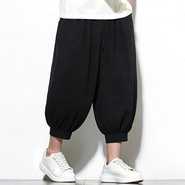 Buddha Stones Pantalones capri harem para hombre, de color liso, con cordón elástico, ideales para primavera. - image 25