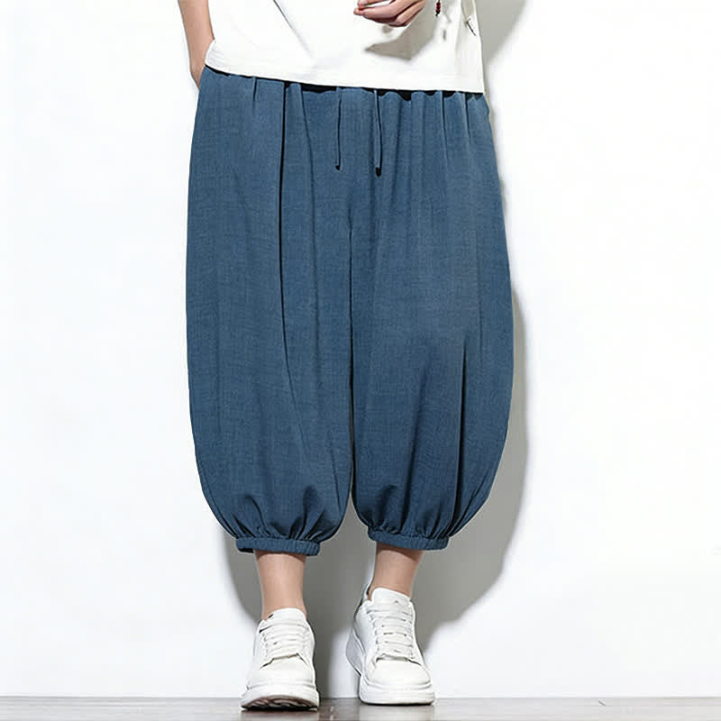 Buddha Stones Pantalones capri harem para hombre, de color liso, con cordón elástico, ideales para primavera. - image 39