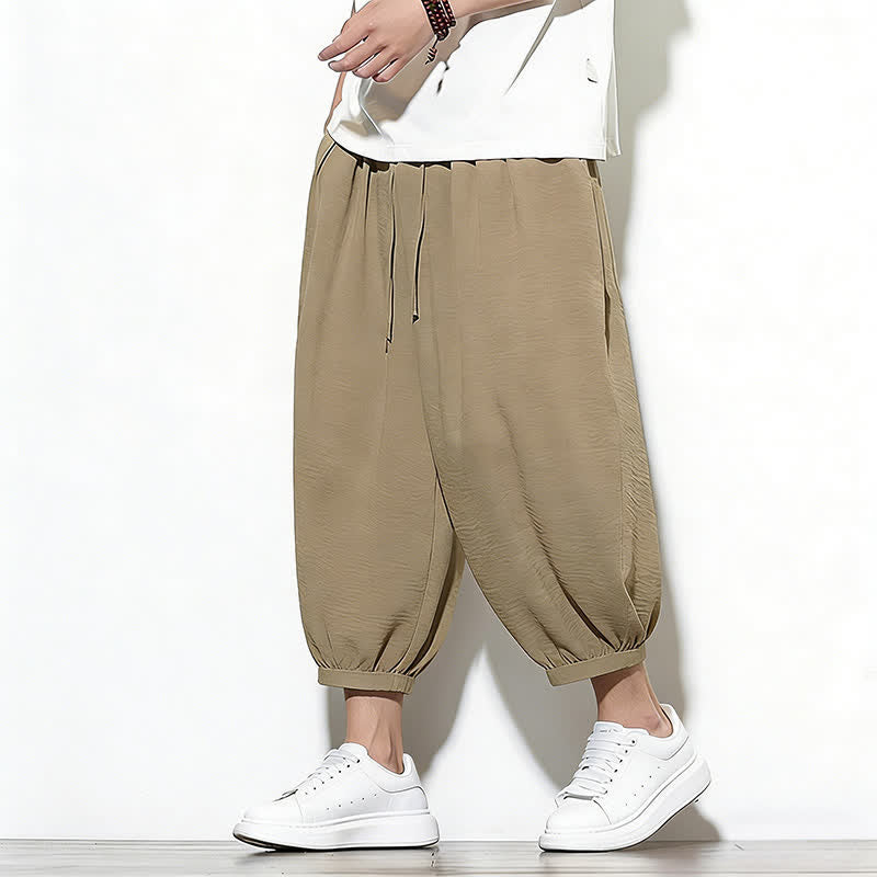 Buddha Stones Pantalones capri harem para hombre, de color liso, con cordón elástico, ideales para primavera. - Broncearse - US/UK/AU46, EU56 (5XL) - image 28