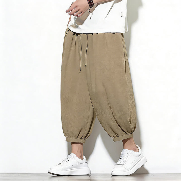 Buddha Stones Pantalones capri harem para hombre, de color liso, con cordón elástico, ideales para primavera. - Broncearse - US/UK/AU46, EU56 (5XL) - image 28