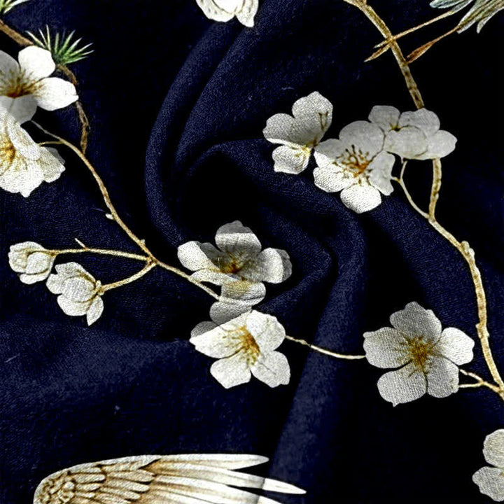 Buddha Stones Pantalones de mujer de algodón puro con estampado de grullas y flores de ciruelo, cintura elástica y bolsillos. - image 3