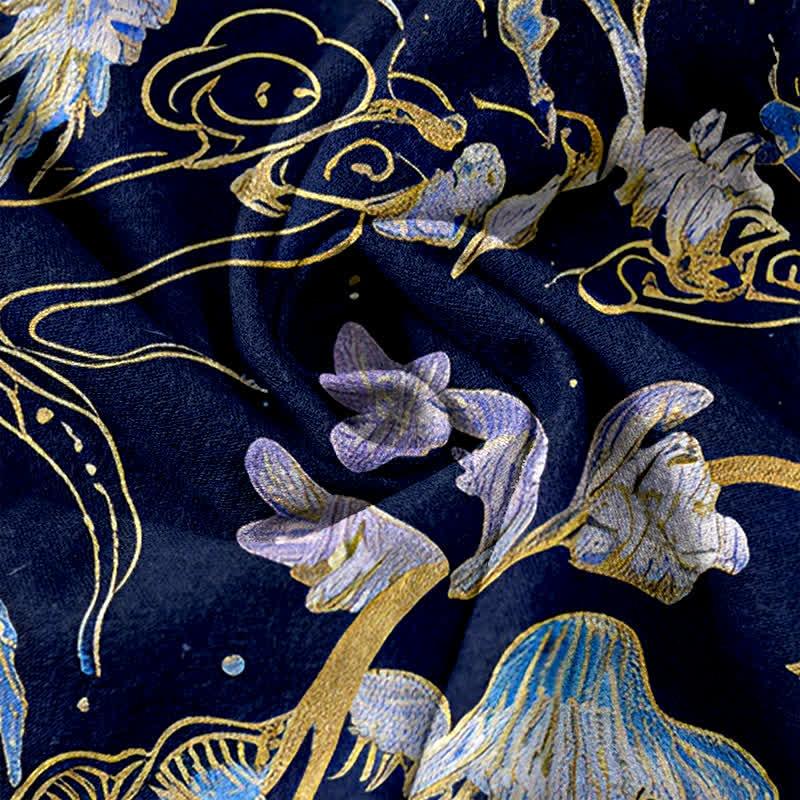 Buddha Stones Pantalones de mujer de algodón puro con cintura elástica y estampado de medusas, con bolsillos. - image 2