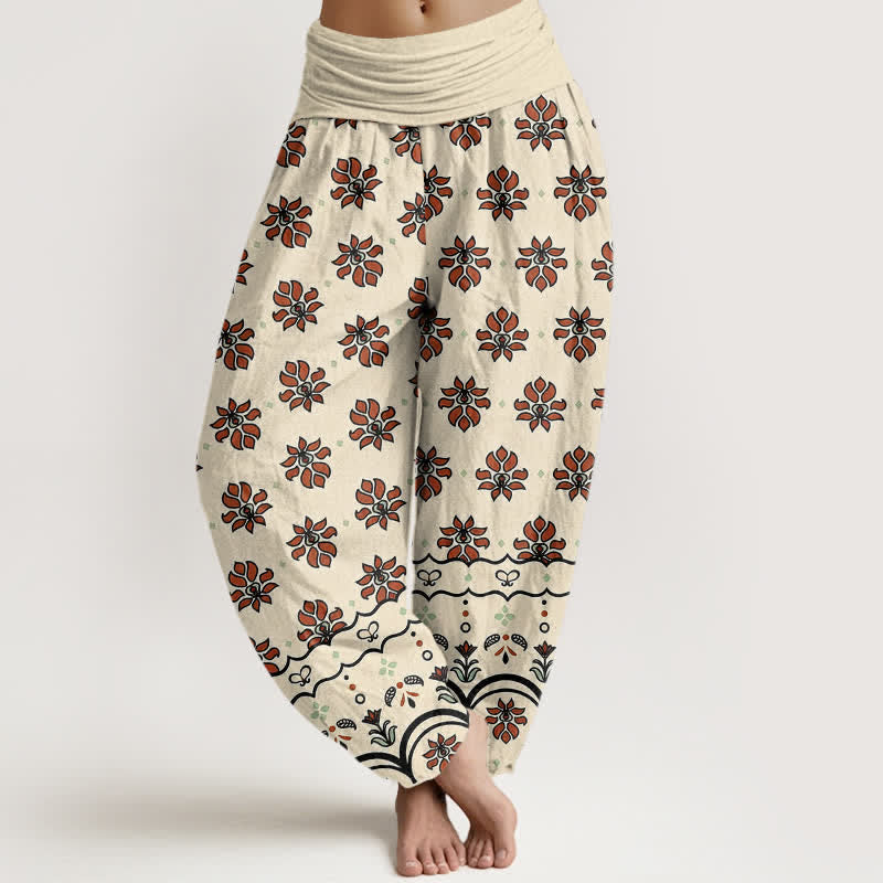 Buddha Stones Pantalones harem de mujer de algodón puro con estampado floral y cintura elástica alta. - Limón Chiffon - US16，UK/AU20，EU48 (3XL) - image 0