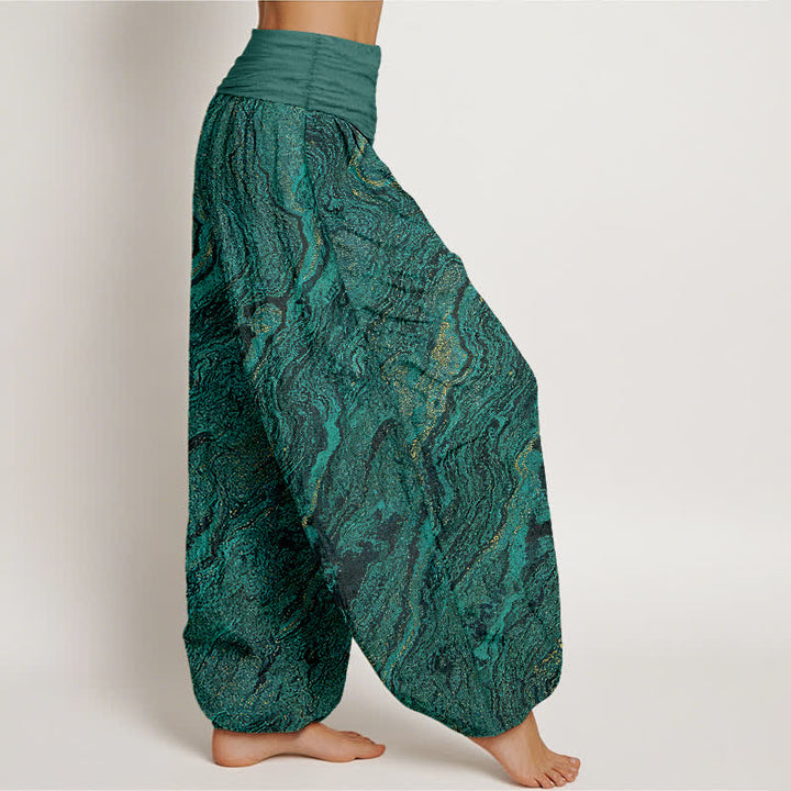 Buddha Stones Pantalones harem de algodón puro para mujer con cintura elástica alta y estampado ondulado. - image 2
