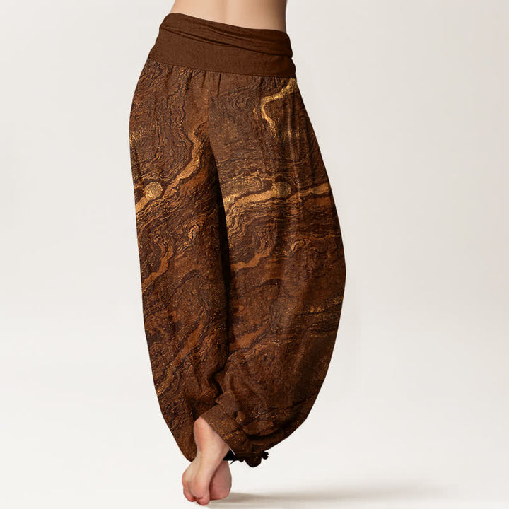 Buddha Stones Pantalones harem de algodón puro para mujer con cintura elástica alta y estampado ondulado. - image 6