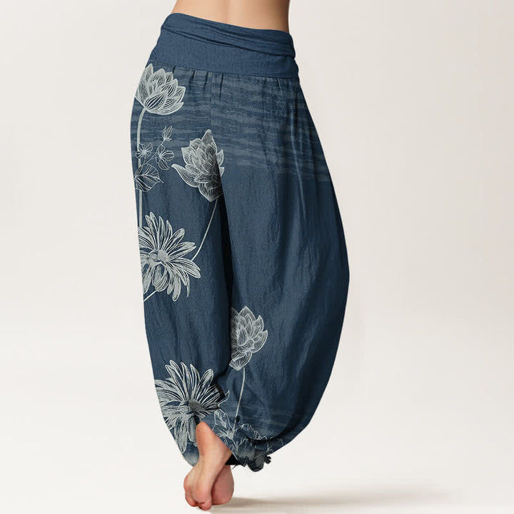 Buddha Stones Pantalones harem de algodón para mujer con diseño de cintura alta Lotus - image 1