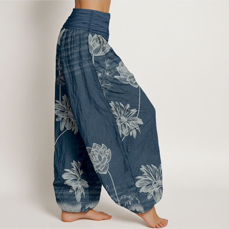 Buddha Stones Pantalones harem de algodón para mujer con diseño de cintura alta Lotus - image 2