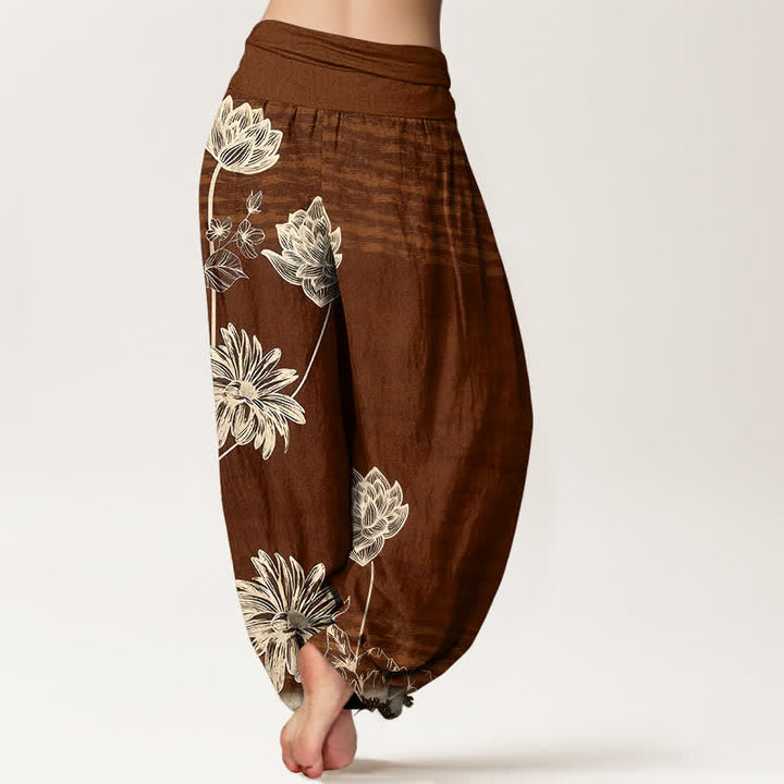 Buddha Stones Pantalones harem de algodón para mujer con diseño de cintura alta Lotus - image 6