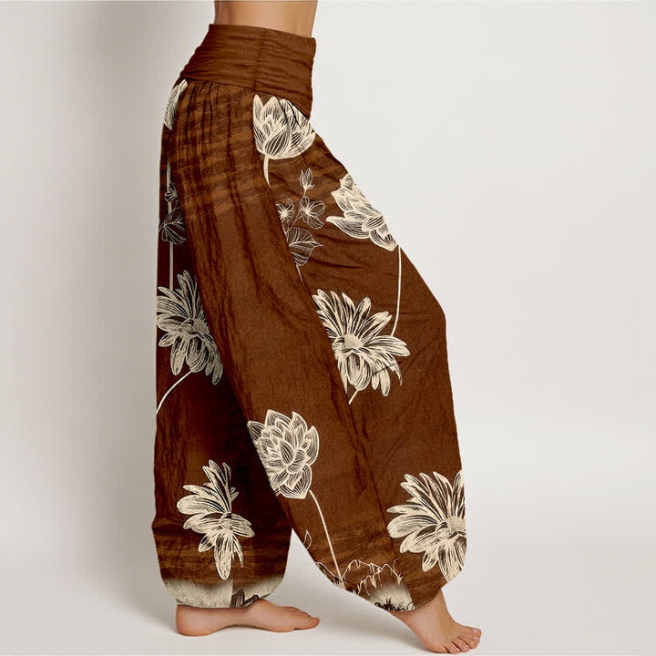 Buddha Stones Pantalones harem de algodón para mujer con diseño de cintura alta Lotus - image 7
