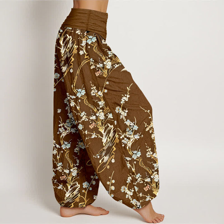 Buddha Stones Pantalones harem de mujer de algodón puro con estampado de ramas de flores de ciruelo y cintura elástica. - image 7