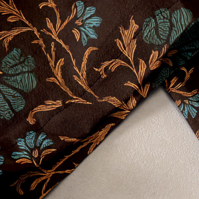 Buddha Stones Pantalones de algodón para mujer con cintura elástica, cordón ajustable y estampado de flores y enredaderas, con bolsillos. - image 10