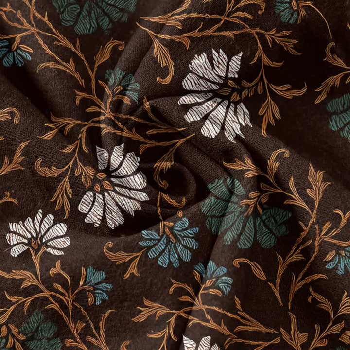 Buddha Stones Pantalones de algodón para mujer con cintura elástica, cordón ajustable y estampado de flores y enredaderas, con bolsillos. - image 11