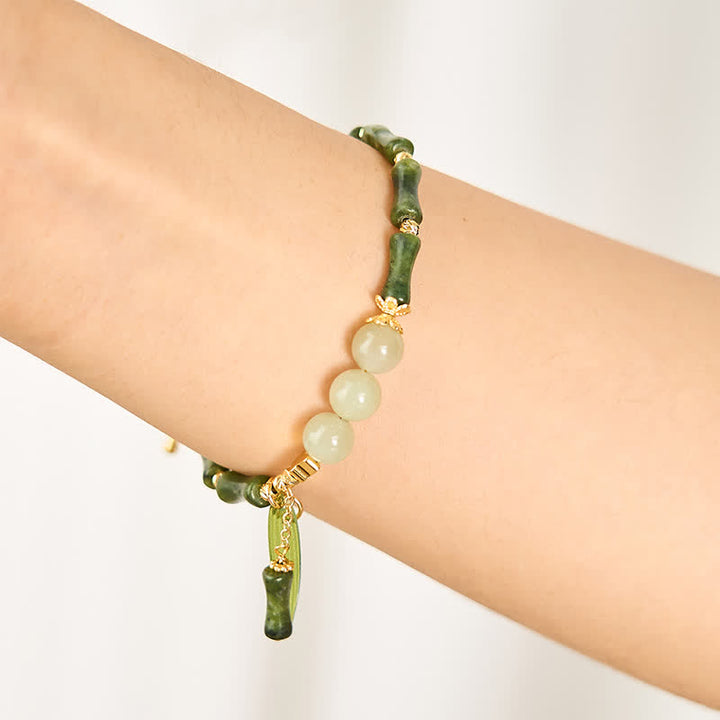Buddha Stones Pulsera de la paz con cuentas de jade Hetian, peridoto y mariposa de bambú - image 4
