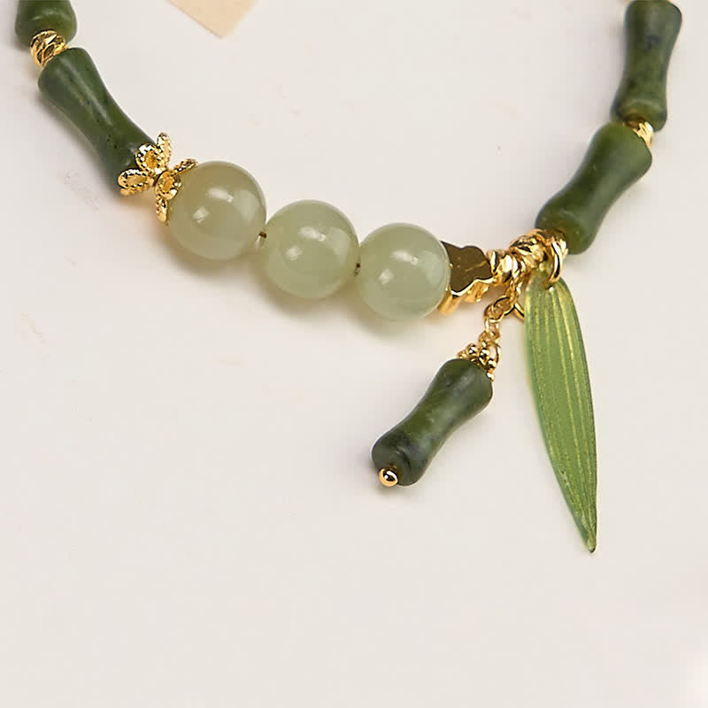 Buddha Stones Pulsera de la paz con cuentas de jade Hetian, peridoto y mariposa de bambú - image 2