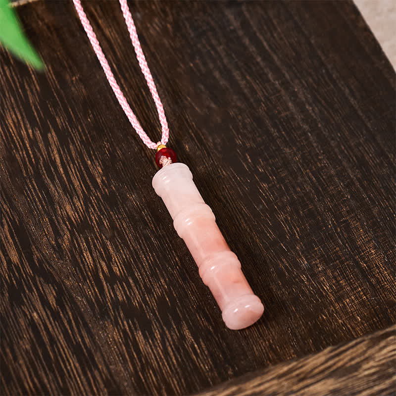 Buddha Stones Colgante de protección de jade y cuarcita rosa natural tallada en bambú - image 4
