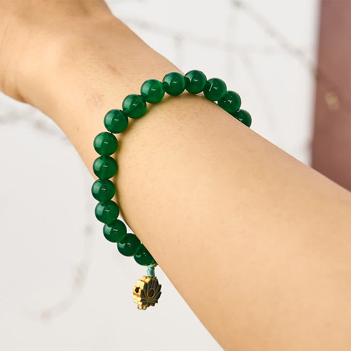Buddha Stones Pulsera de cuentas con dije de loto, ágata verde natural y ágata amarilla para el éxito. - image 2