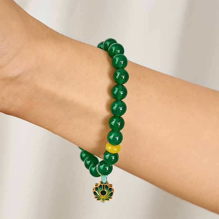 Buddha Stones Pulsera de cuentas con dije de loto, ágata verde natural y ágata amarilla para el éxito. - image 3
