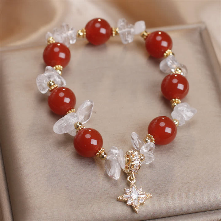 Buddha Stones Pulsera con dije de hexagrama de cuarzo transparente y ágata roja natural - image 3