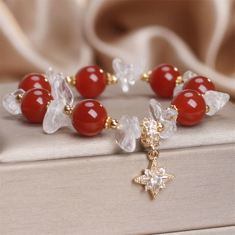 Buddha Stones Pulsera con dije de hexagrama de cuarzo transparente y ágata roja natural - image 5