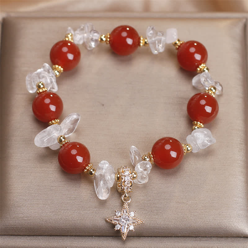 Buddha Stones Pulsera con dije de hexagrama de cuarzo transparente y ágata roja natural - image 4