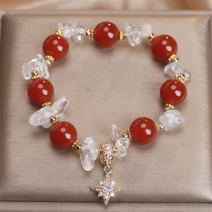 Buddha Stones Pulsera con dije de hexagrama de cuarzo transparente y ágata roja natural - image 4