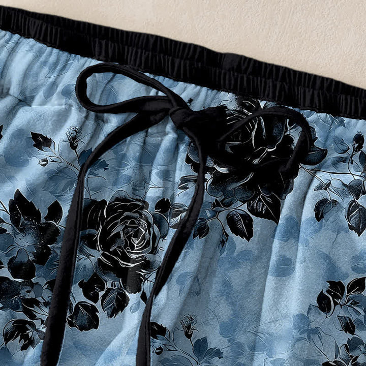 Buddha Stones Pantalones de mujer de algodón puro con estampado de rosas, cintura elástica, cordón ajustable y bolsillos. - image 5