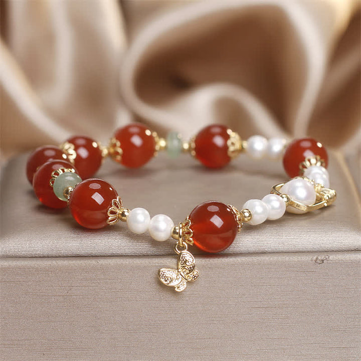 Buddha Stones Pulsera de mariposa de ágata roja natural con perlas y símbolo de autoaceptación - image 5