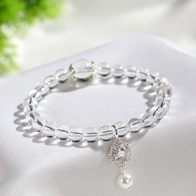 Buddha Stones Pulsera de perlas de cuarzo transparente natural - image 3