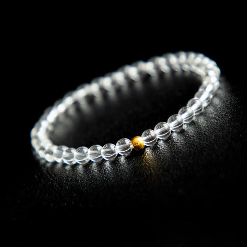 Buddha Stones Pulsera de meditación de cuarzo transparente natural de 4 mm - Cuarzo transparente (circunferencia de la muñeca: 14–15 cm) - image 0