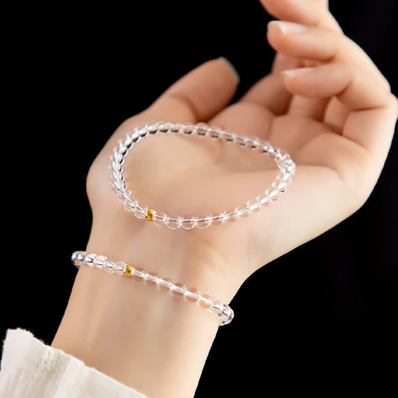 Buddha Stones Pulsera de meditación de cuarzo transparente natural de 4 mm - image 8