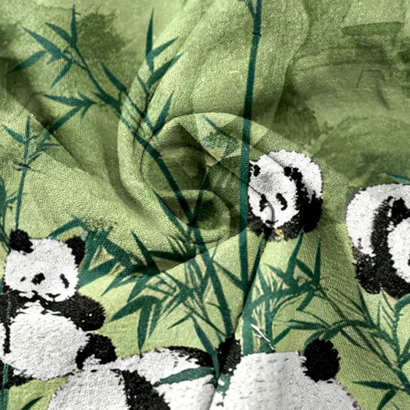 Buddha Stones Pantalones de mujer de algodón con estampado de pandas y bambú, cintura elástica y bolsillos. - image 2